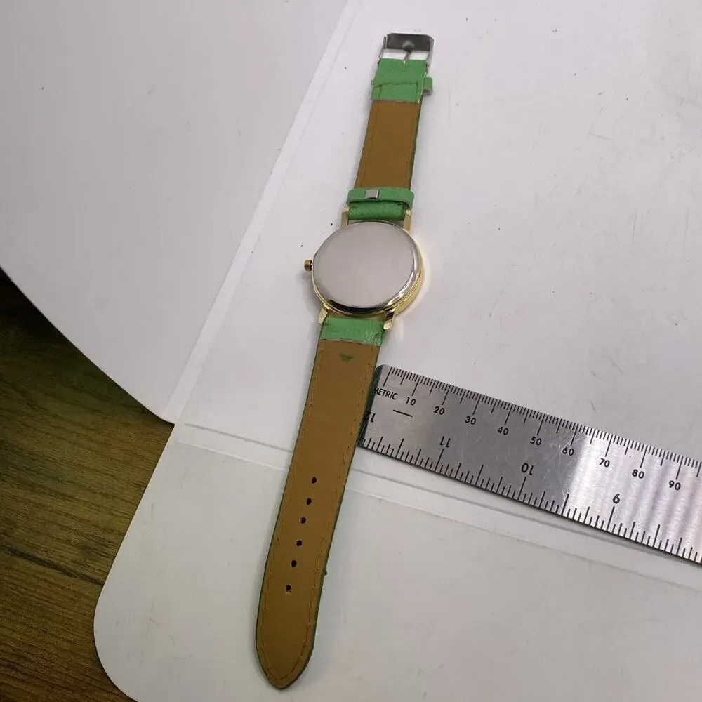 Geneva Gold Tone Green Art Watch Works New Battery
